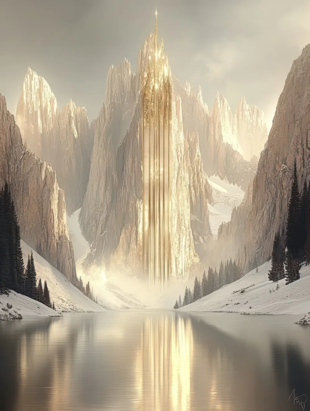 A wide mountain horizon opening out under a pale sky